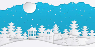蓝色简约雪天场景剪纸风立冬冬天展板背景